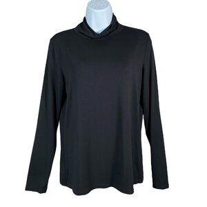 Marine Layer Top Women L Black Long Sleeve Turtleneck Stretch Minimalist Capsule